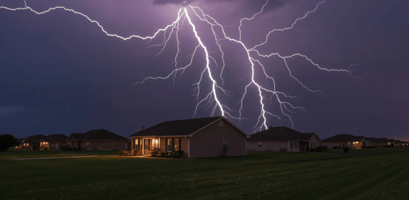 Blitze zucken durch dunkelrote Gewitterwolken